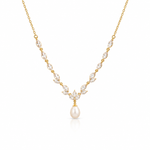 Load image into Gallery viewer, Gold Pearl Drop Necklace with Marquise Cut Crystal Accents