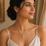 Load image into Gallery viewer, Gold Pearl Drop Necklace with Marquise Cut Crystal Accents