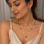 Load image into Gallery viewer, Ruby Pearl Layered Necklace Set with Matching Earrings