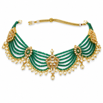Load image into Gallery viewer, Traditional Green Bead & Pearl Gold Choker Necklace