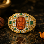 Load image into Gallery viewer, Shree Ganesh Gold Ring for Men with Emerald & Diamond Accents
