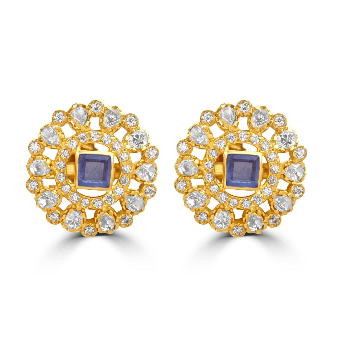 The Blue Stone Halo Earrings