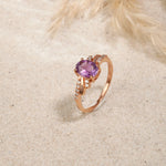 Load image into Gallery viewer, Rose Gold Plated Oval Cut Amethyst Purple Stone Ring with Diamond Accents