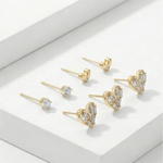 Load image into Gallery viewer, Heart & Solitaire Stud Earrings Combo | 925 Gold Plated Sterling Silver Set of 3