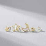 Load image into Gallery viewer, Celestial Moon & Star Stud Earrings Combo | Gold Plated 925 Sterling Silver