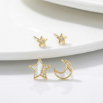Load image into Gallery viewer, Celestial Moon & Star Stud Earrings Combo | Gold Plated 925 Sterling Silver