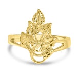 Load image into Gallery viewer, Designer Gold Ring with Intricate Leaf Pattern - Side View