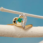Load image into Gallery viewer, Gold Plated Heart Shaped Ring with Green Emerald Stone and Diamond Accents