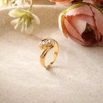 Load image into Gallery viewer, Gold Plated Three Stone Ring with American Diamonds - Past Present Future Design