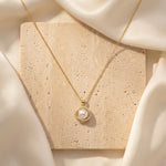 Load image into Gallery viewer, 9KT Gold Pearl Halo Pendant Necklace for Women