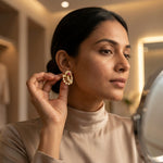 Load image into Gallery viewer, Ruby & Pearl Designer Gold Stud Earrings