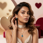 Load image into Gallery viewer, 9KT Gold Blue Topaz Halo Pendant Necklace & Stud Earrings Set