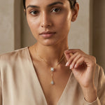 Load image into Gallery viewer, Emerald Cut & Pear Drop Lab Grown Diamond Y Necklace in Gold