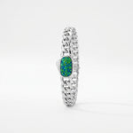Load image into Gallery viewer, 925 Sterling Silver Cuban Link Bracelet with Green Opal Stone for Men