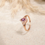 Load image into Gallery viewer, Rose Gold Plated Pear Shaped Ring with Purple Amethyst Color Stone