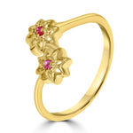 Load image into Gallery viewer, Floral design gold plated silver ring with pink stone for women – premium finish jewellery online India