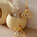 Load image into Gallery viewer, Two Tone Gold Plated Wireframe Bell Earrings with Ruby Red Stone