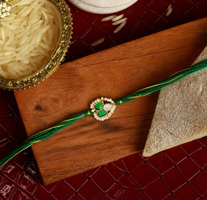 925 Sterling Silver Emerald Pearl Elegance Rakhi
