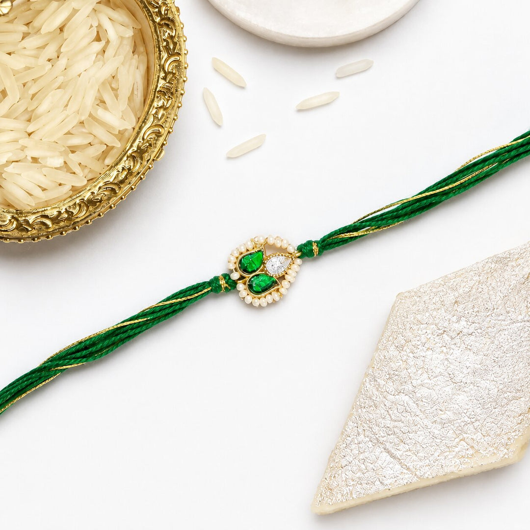 925 Sterling Silver Emerald Pearl Elegance Rakhi