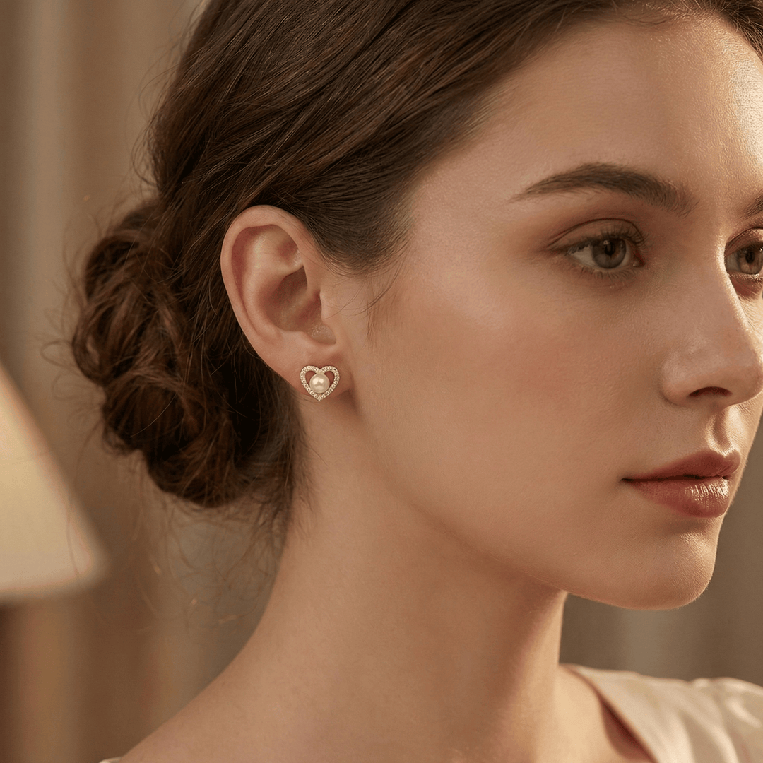 999 Pure Silver Earrings Combo Set | Heart Pearl & Solitaire Stud Collection