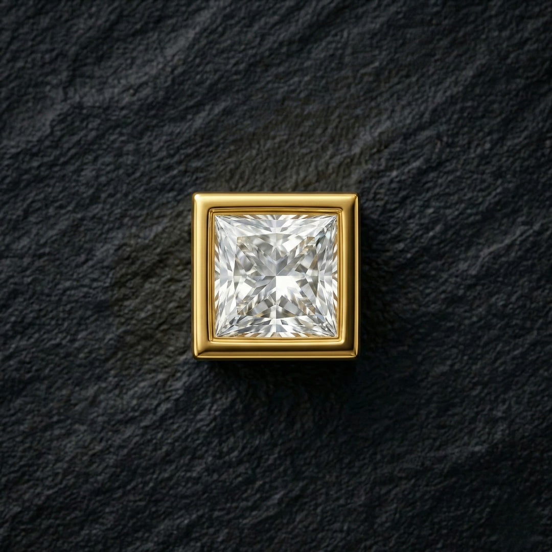 Edge Gold | 18k Gold Plated 925 Silver Bezel Set Moissanite Stud Earrings for Men