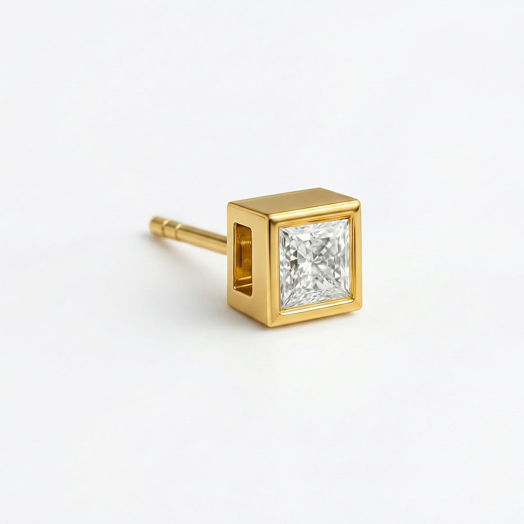 Edge Gold | 18k Gold Plated 925 Silver Bezel Set Moissanite Stud Earrings for Men