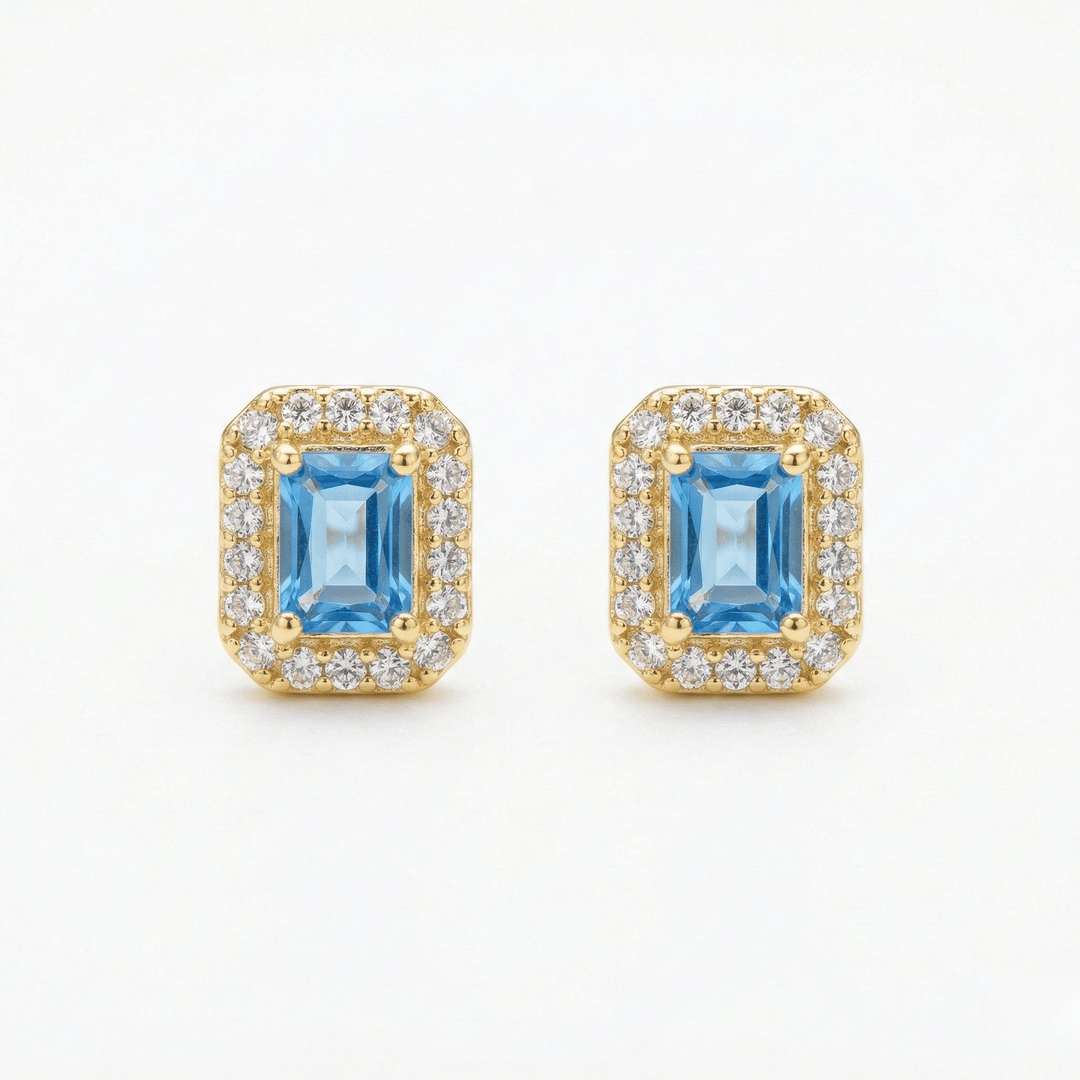999 Pure Silver Blue Stone Stud Earrings | Rectangular Designer Silver Jewellery