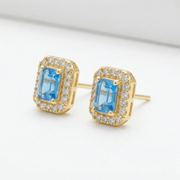 925 Sterling Silver Blue Stone Stud Earrings | Rectangular Designer Silver Jewellery