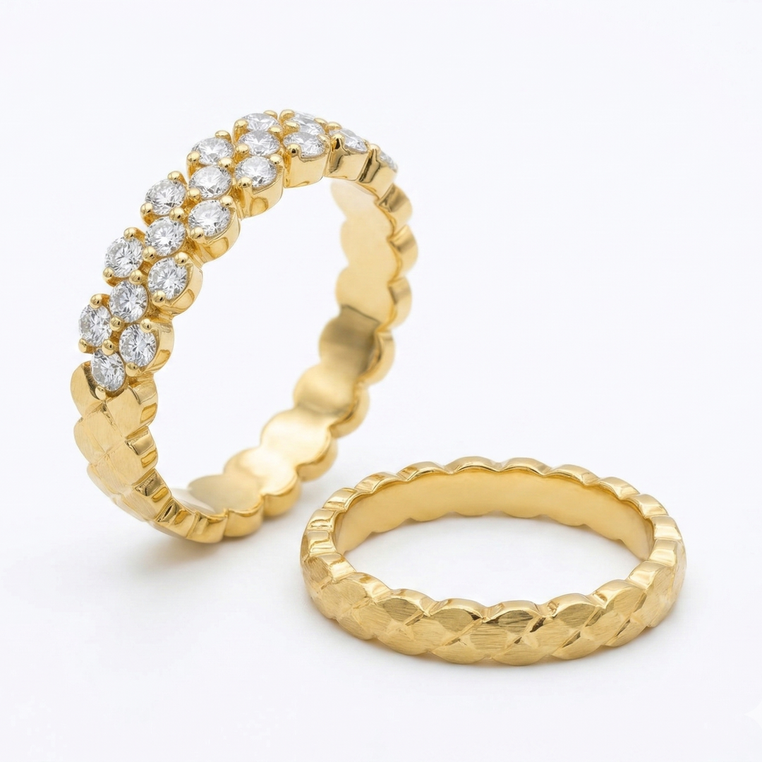 Gold-Plated 925 Silver Diamond Band Ring | Minimalist Stackable Eternity Ring for Women