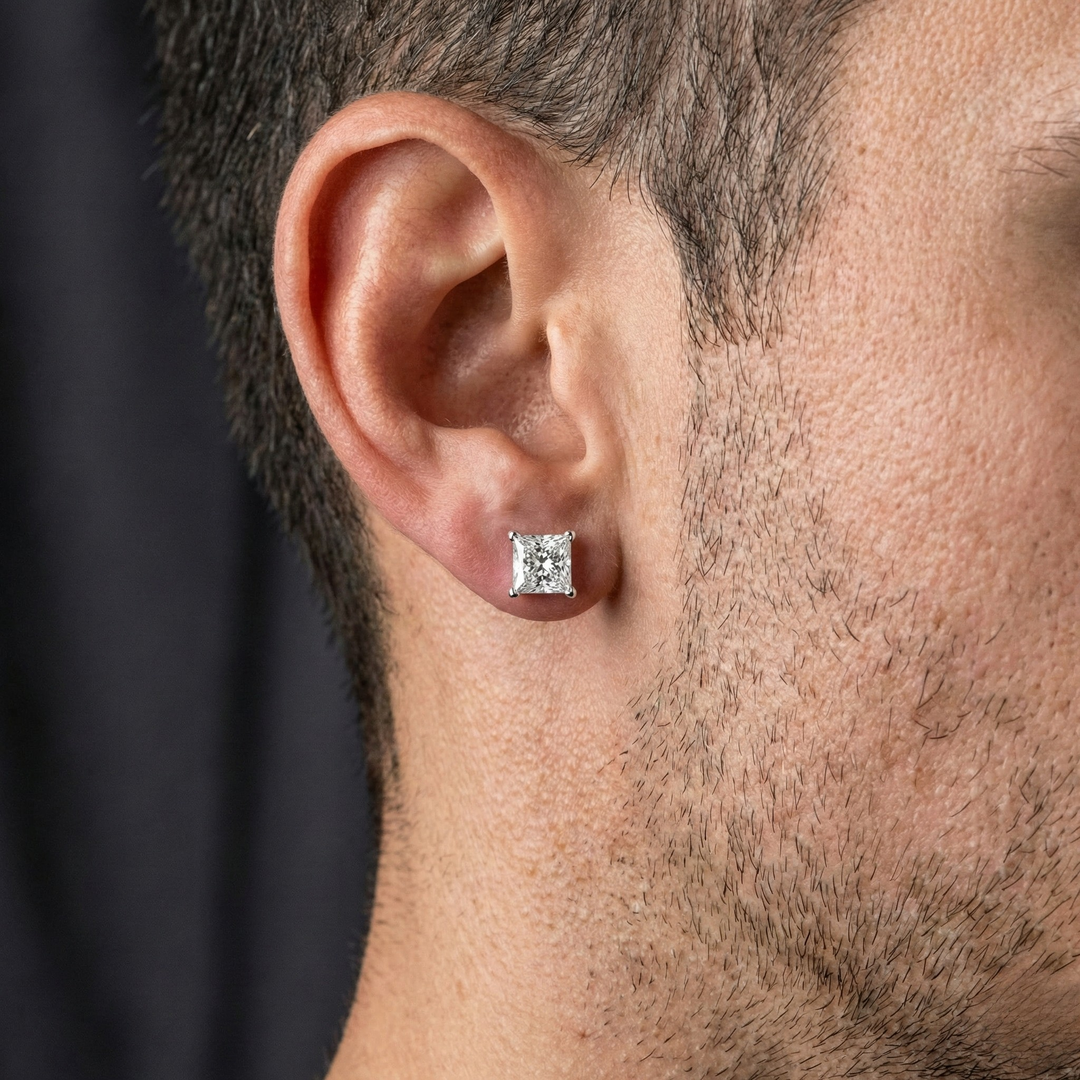 The Silver Edge | Premium Square Moissanite Studs for Men