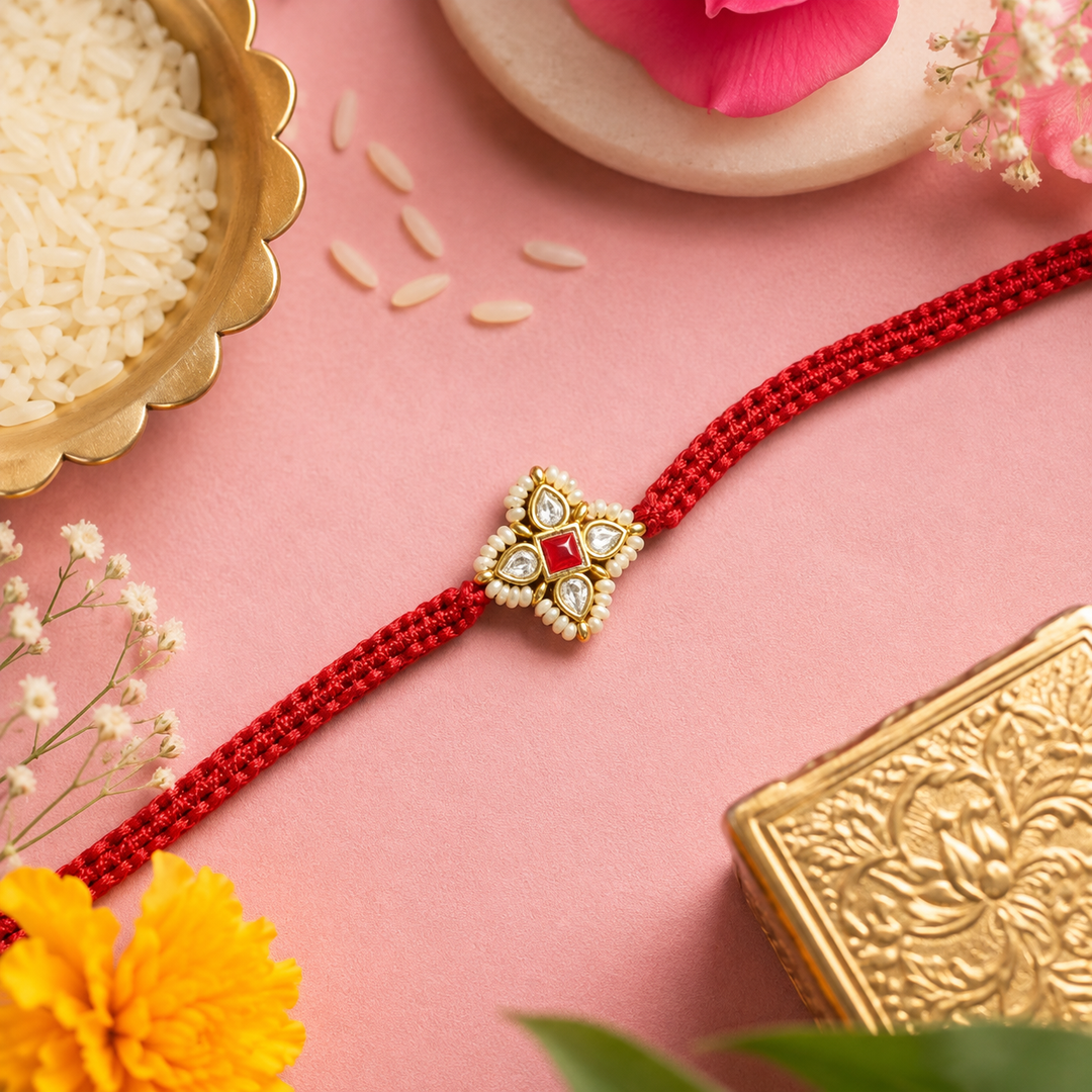 925 Sterling Silver Crimson Floral Charm Rakhi