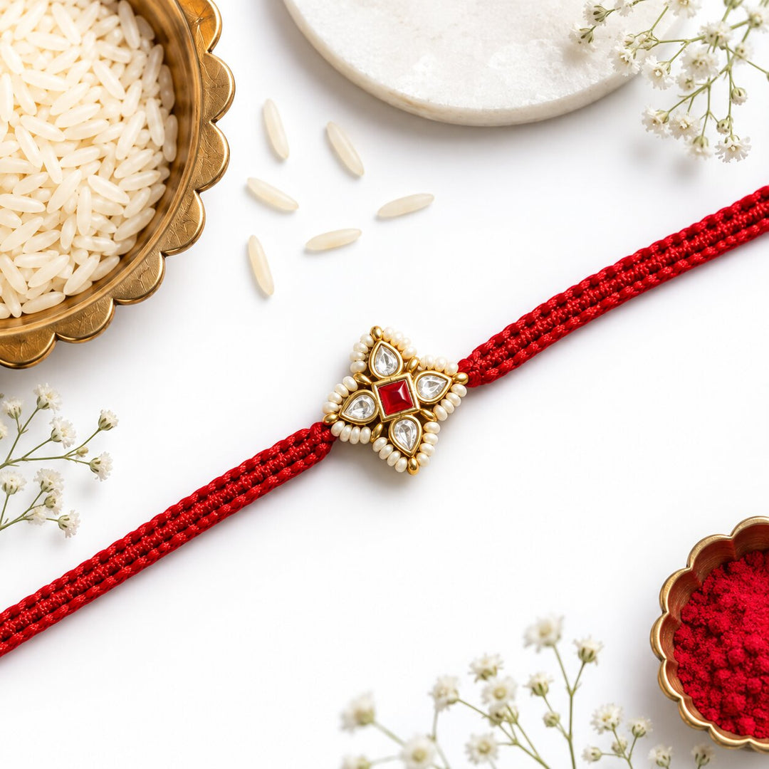 925 Sterling Silver Crimson Floral Charm Rakhi