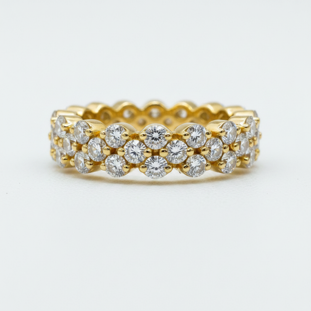 Gold-Plated 925 Silver Diamond Band Ring | Minimalist Stackable Eternity Ring for Women