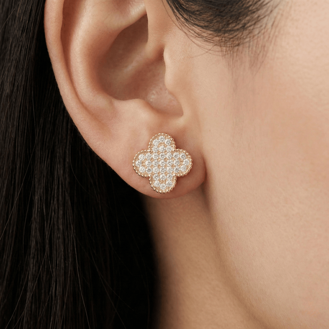 Clover Golden Silver Stud Earrings | Tarnish Free Gold Plated Silver Studs