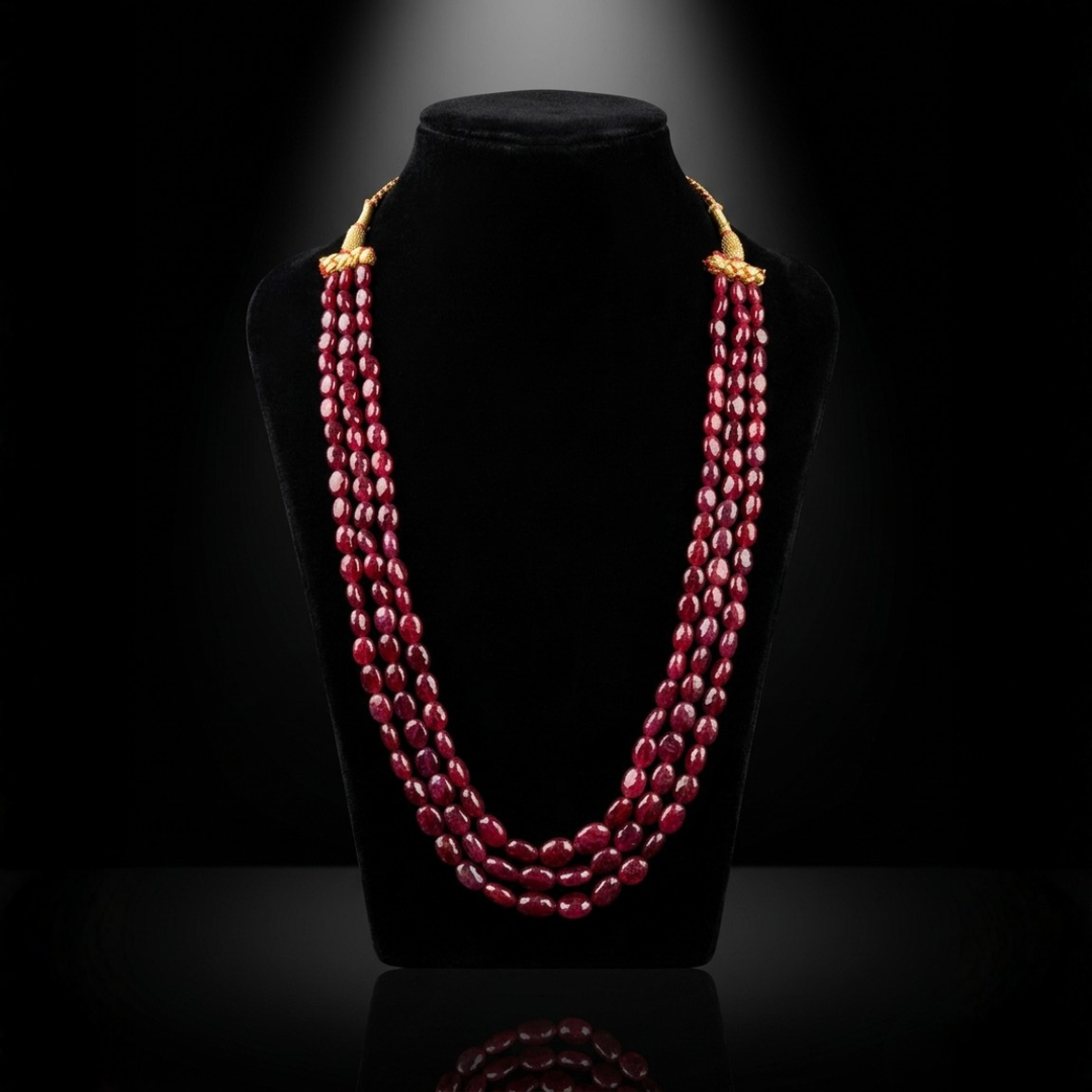 Red Ruby Beaded Multi-Layer Necklace for Women – Handcrafted Luxury Statement Jewellery