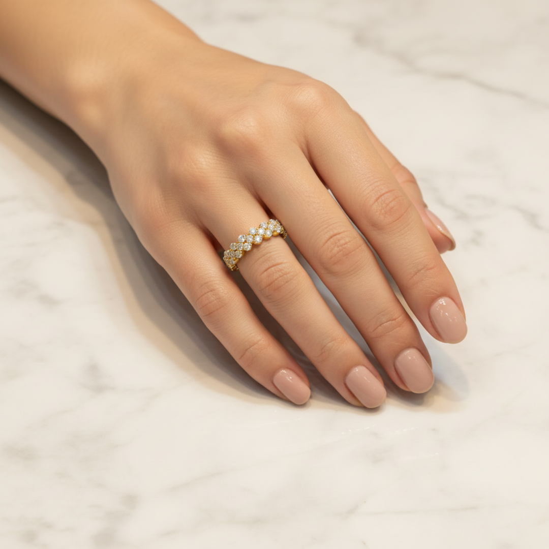Gold-Plated 925 Silver Diamond Band Ring | Minimalist Stackable Eternity Ring for Women
