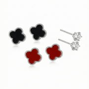 925 Sterling Silver Stud Earrings Set | Clover & Solitaire Silver Jewellery