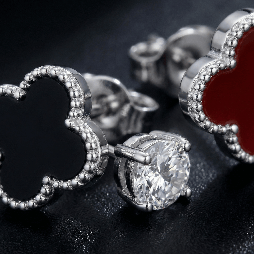 999 Pure Silver Stud Earrings Set | Clover & Solitaire Silver Jewellery