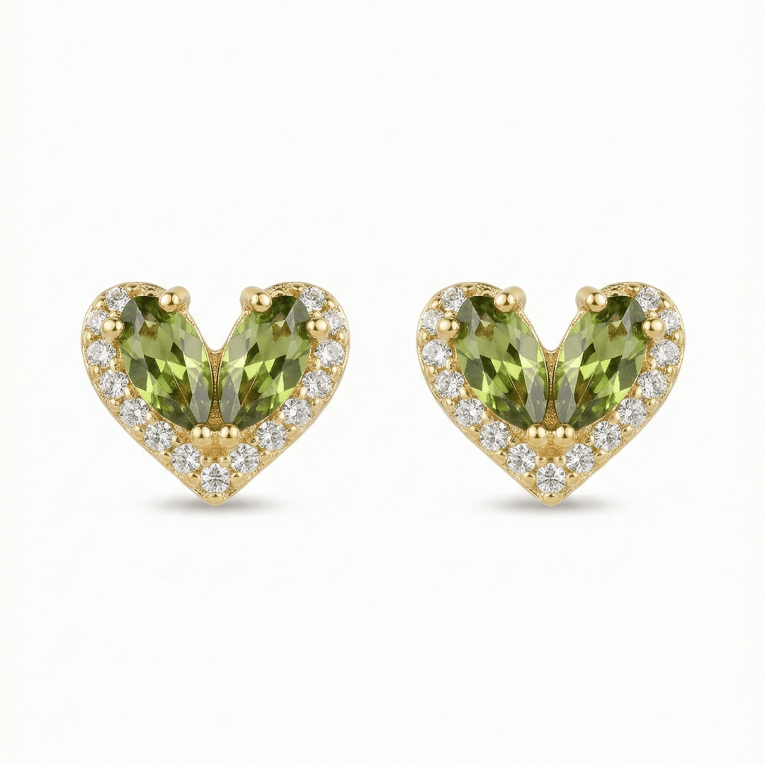 999 Pure Silver Heart Stud Earrings | Green Stone Designer Silver Jewellery