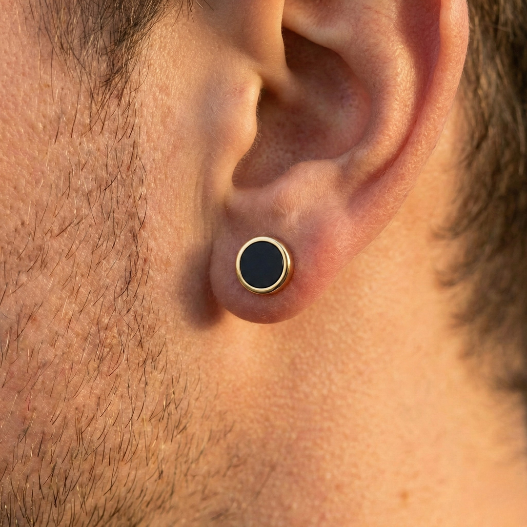 The Onyx Aura | Men’s Round Black Onyx-Style Stud Earrings