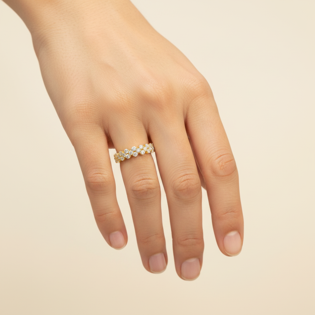 Gold-Plated 925 Silver Diamond Band Ring | Minimalist Stackable Eternity Ring for Women