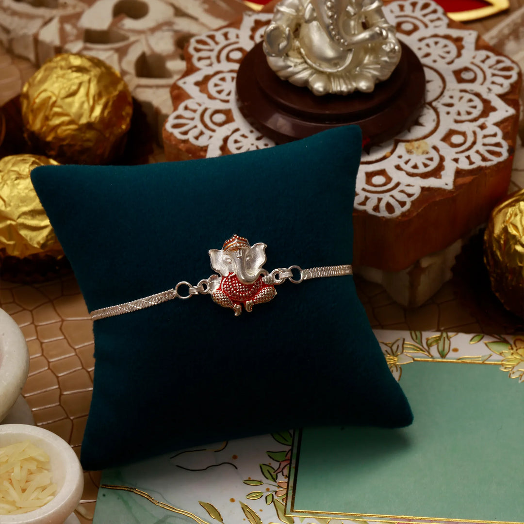 🎁 Silver Coated The Guardian Ganpati Rakhi (100% off)