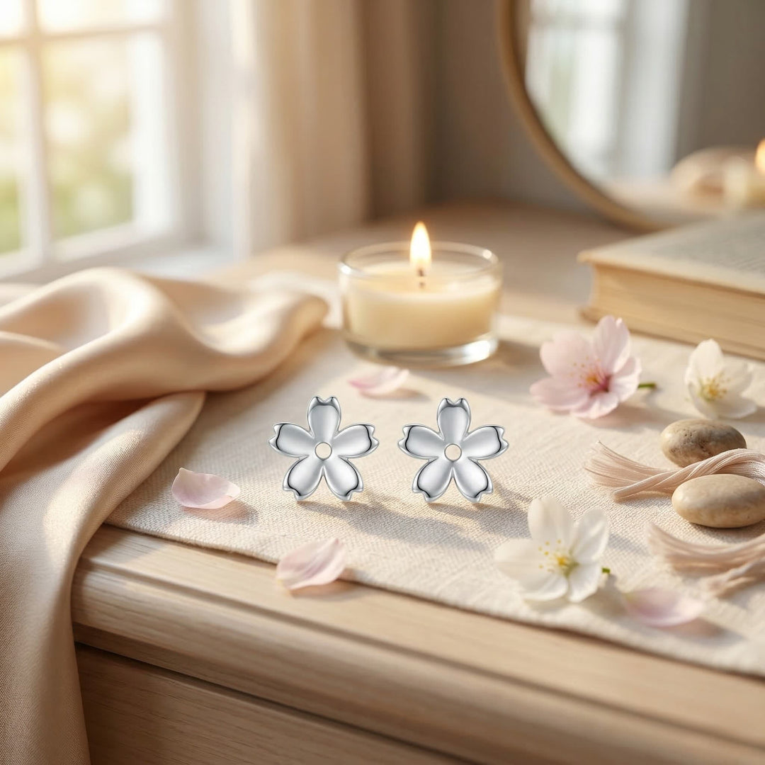 DRK Jewels 925 Silver Flower Stud Earrings for Women Minimal Floral Design