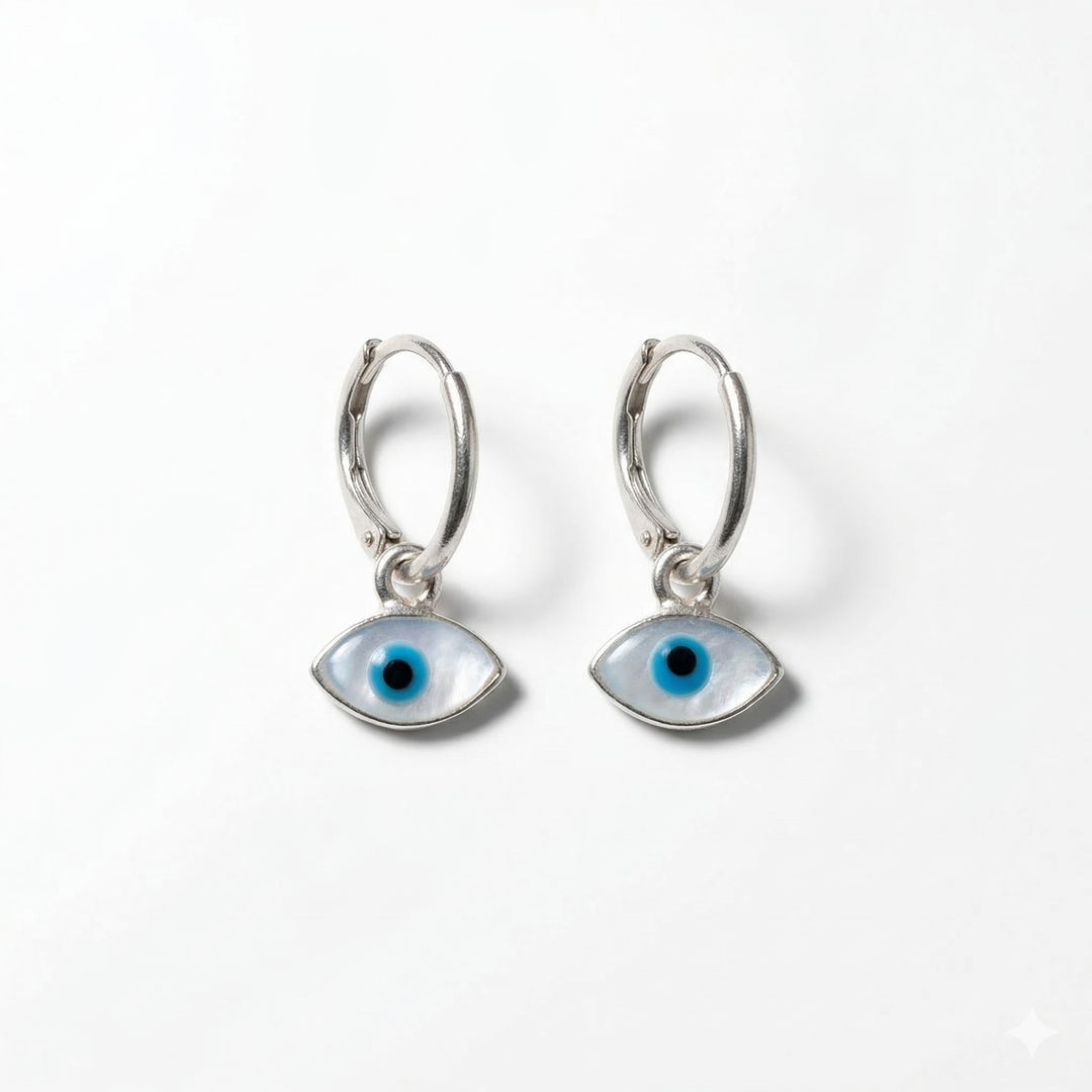 DRK Jewels 925 Silver Evil Eye Hoop Earrings for Women Minimal Huggie Design