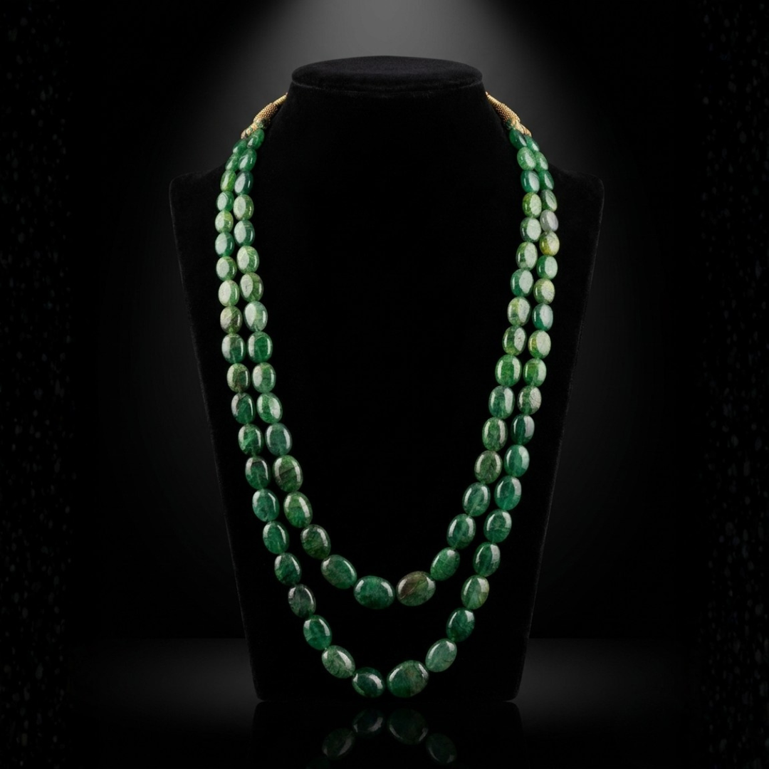 Emerald Green Beaded Multi-Layer Necklace for Women – Handcrafted Statement Jewellery
