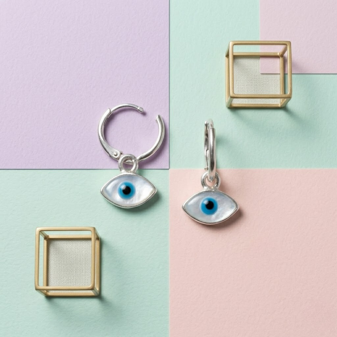 DRK Jewels 925 Silver Evil Eye Hoop Earrings for Women Minimal Huggie Design