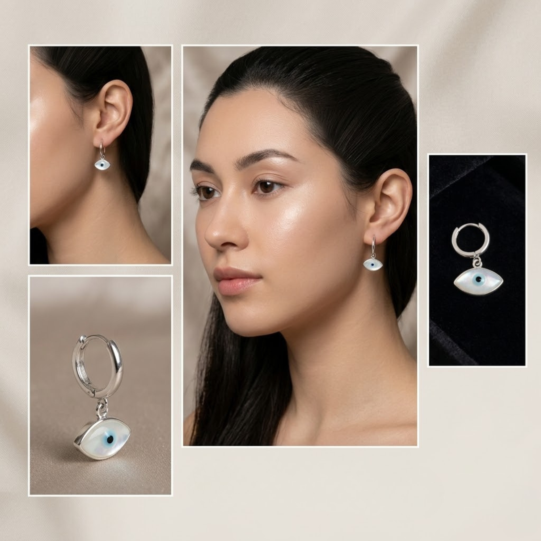 DRK Jewels 925 Silver Evil Eye Hoop Earrings for Women Minimal Huggie Design