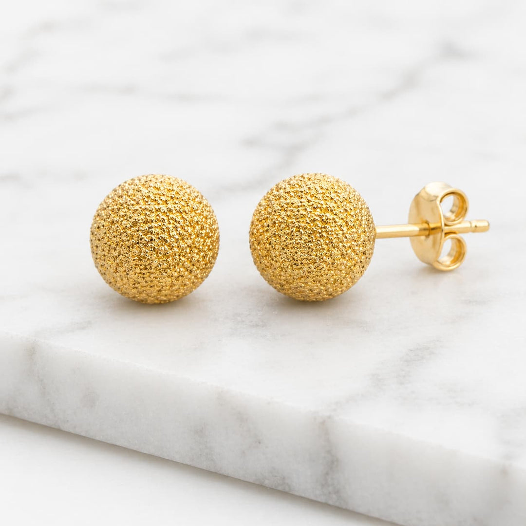 925 Sterling Silver Gold Plated Ball Stud Earrings | Textured Minimal Daily Wear Studs