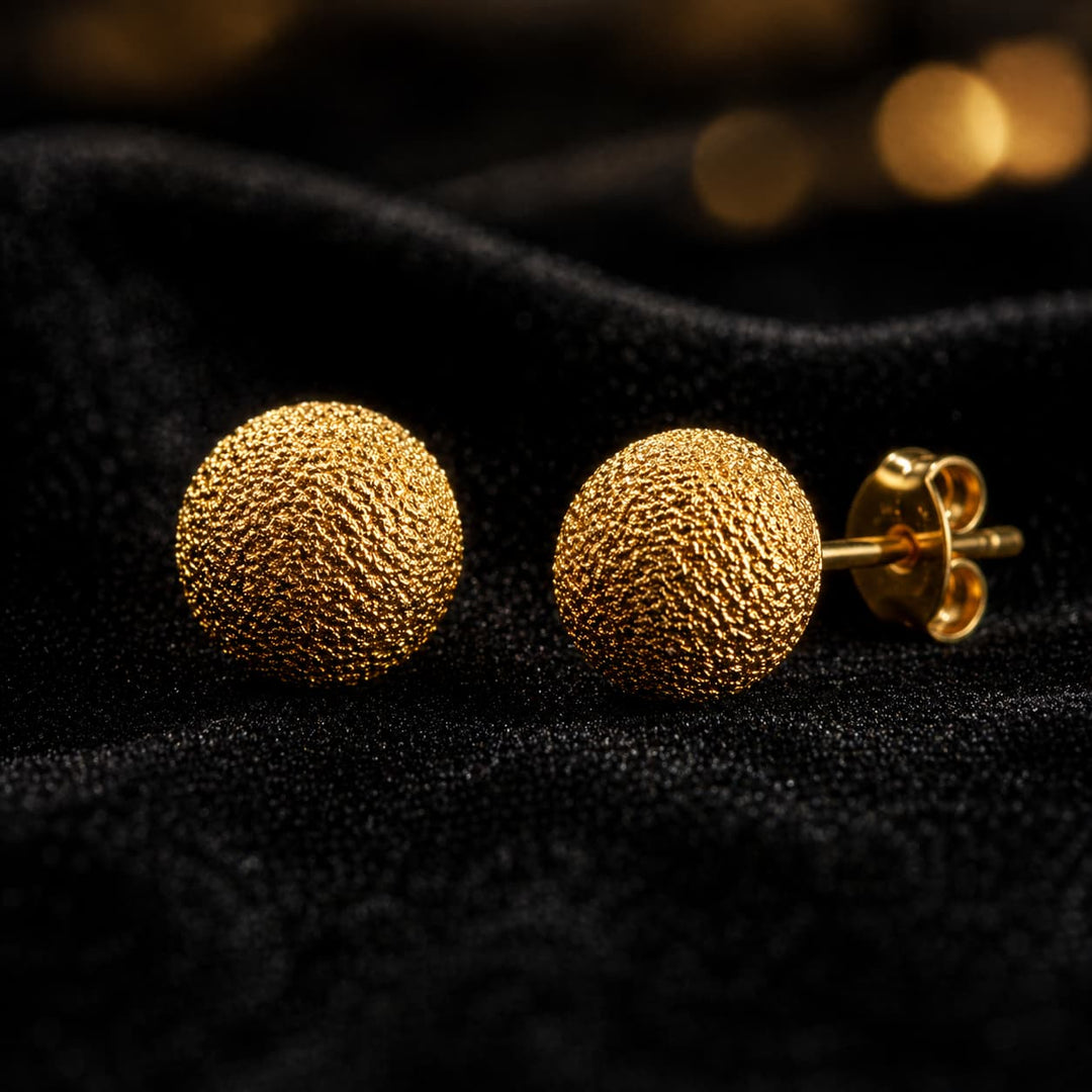 925 Sterling Silver Gold Plated Ball Stud Earrings | Textured Minimal Daily Wear Studs