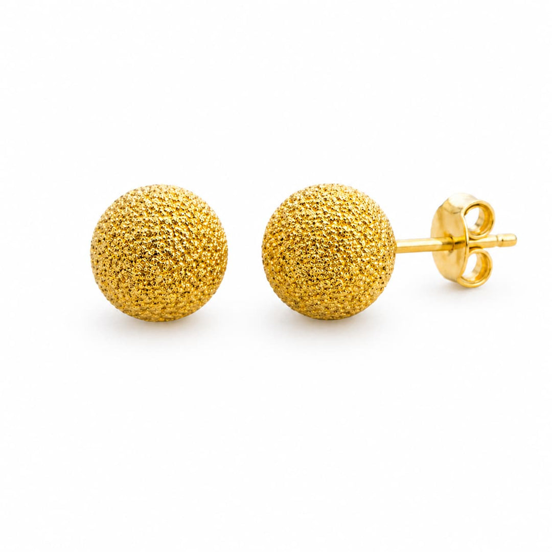 925 Sterling Silver Gold Plated Ball Stud Earrings | Textured Minimal Daily Wear Studs